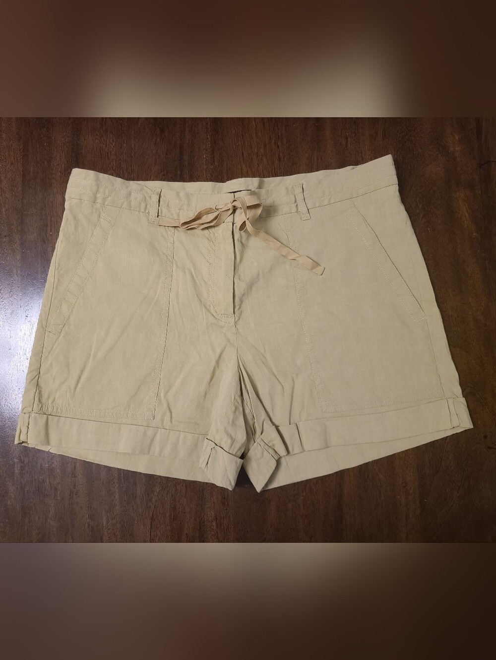 Theory Linen Tan Beige Women's Drawstring Shorts Size 8